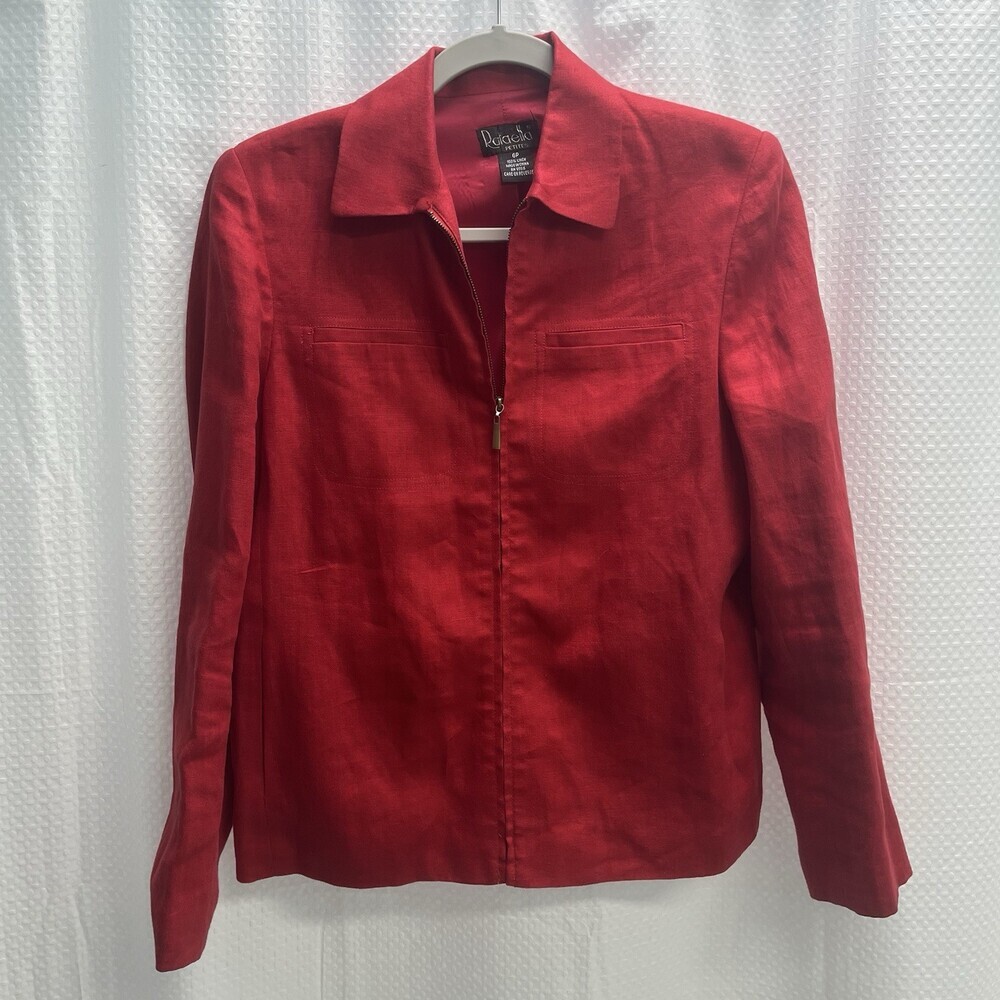 Rafaella Women’s 100% Linen Red Full Zip Jacket‎ Lined 6P Granny Chic Classic